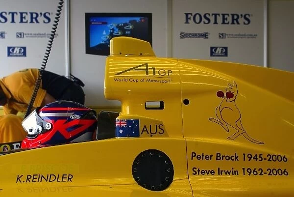 A1GP: Tributes to Peter Brock and Steve Irwin on the side of the car of Karl Reindler A1 Team Australia