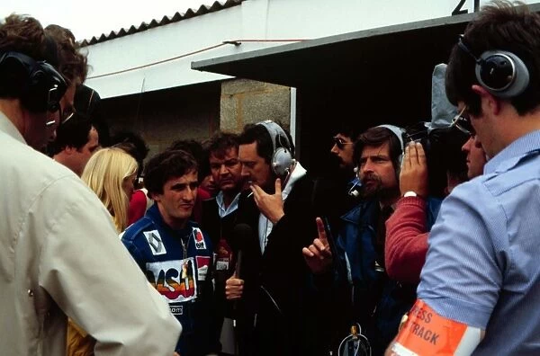 Alain Prost is interviewed after securing 2nd on the grid at the Silverstone race