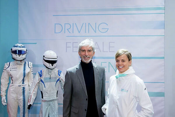 Autosport International Exhibition. National Exhibition Centre, Birmingham, UK. Sunday 17 January 2016. Damon Hill and Susie Wolff at the Dare to be Different stand. World Copyright: Sam Bloxham / LAT Photographic. ref: Digital Image _SBL7857
