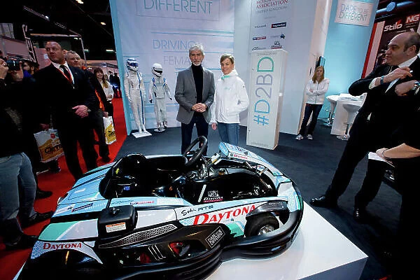 Autosport International Exhibition. National Exhibition Centre, Birmingham, UK. Sunday 17 January 2016. Damon Hill and Susie Wolff at the Dare to be Different stand. World Copyright: Sam Bloxham / LAT Photographic. ref: Digital Image _SBL7868