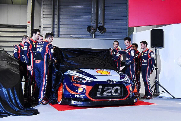 Autosport International Exhibition. National Exhibition Centre, Birmingham, UK. Thursday 11th January 2018. The Hyundai team, including Thierry Neuville, Andreas Mikkelsen, Dani Sordo, Hayden Paddon and team manager Michel Nandan