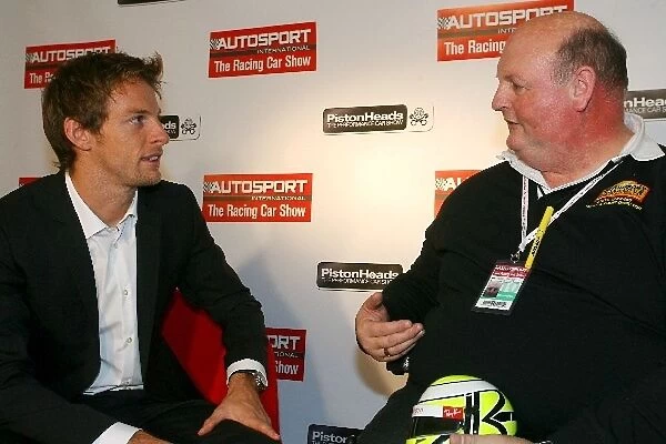Autosport International Show: L-R: Jenson Button, McLaren, with Steve Tarrant, Motorsport Endeavour Rally & Event Director