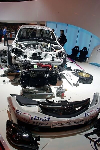 Autosport Show: The Subaru Impreza on the Prodrive stand that will be assembled during the show