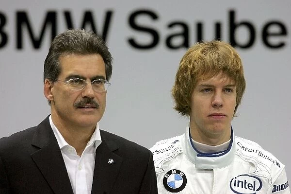 BMW F1. 07 Launch: L-R: Dr Mario Theissen, BMW Motorsport Director, and Sebastien Vettel, BMW Sabuer Test driver