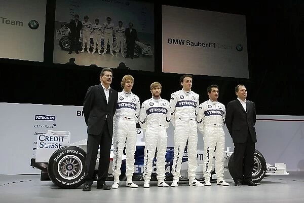 BMW Sauber F1. 07 Launch: Dr Mario Theissen BMW Sauber F1 Team Principal, Sebastian Vettel BMW Sauber Third Driver, Nick Heidfeld BMW Sauber F1