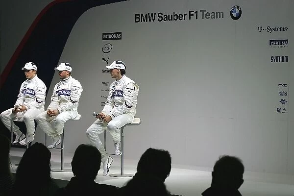 BMW Sauber F1. 09 Roll-Out: Christian Klien BMW Sauber Test Driver, Nick Heidfeld BMW Sauber F1 and Robert Kubica BMW Sauber F1 during the driver