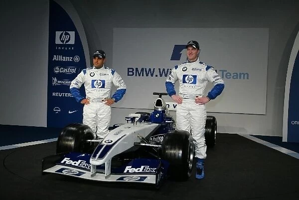 BMW Williams F1 Launch: L-R; Juan Pablo Montoya and Ralf Schumacher pose with the new BMW Williams FW25