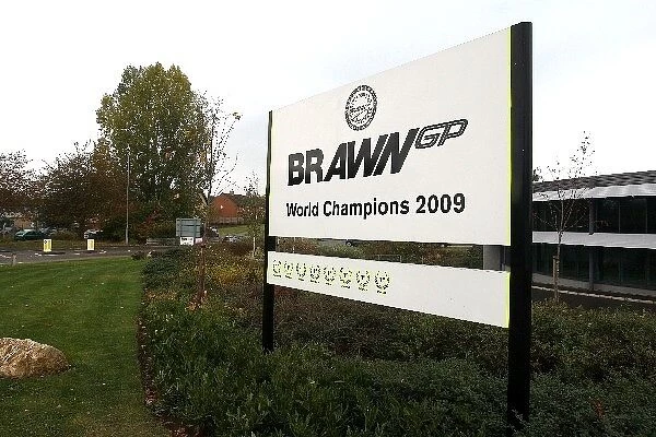 Brackley Salutes Jenson Button: Brawn GP congratulate themselves on their factory entrance sign