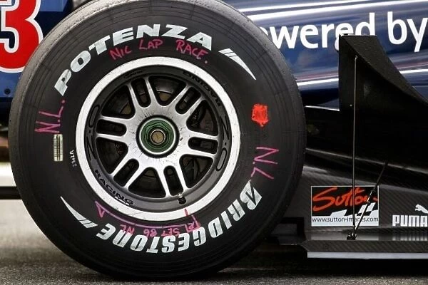 GP2. Bridgestone tyre on Heikki Kovalainen (FIN) Arden International.