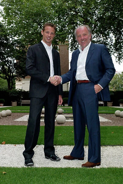 British American Racing 2003 Driver Announcement Jenson Buttin and David Richards in the garden of the Hempel Hotel. Hempel Hotel, London. 22nd July 2002 World Press Copyright Free ref: digital file