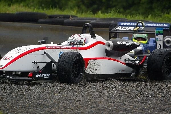 British F3 Championship: Jonathan Kennard Alan Docking Racing and Alberto Valerio Cesario Formula UK sit in the gravel after spinning one after