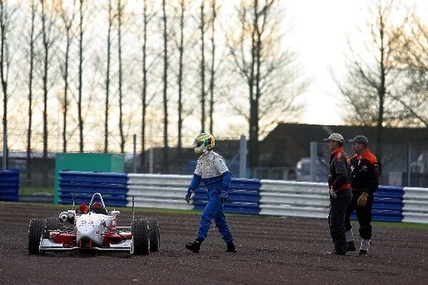 British F3 Winter Series: Charles Halls qualifying session ends in the gravel trap thanks to a broken rear wing. British F3 Winter Series