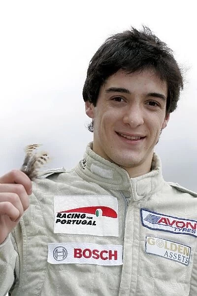 British Formula 3 Championship: Alvaro Parente Carlin Motorsport with the feathers from the bird he hit on his pole winning lap