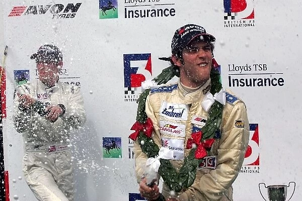 British Formula 3 Championship: Race one winner Bruno Senna Raikkonen Robertson Racing celebrates on the podium