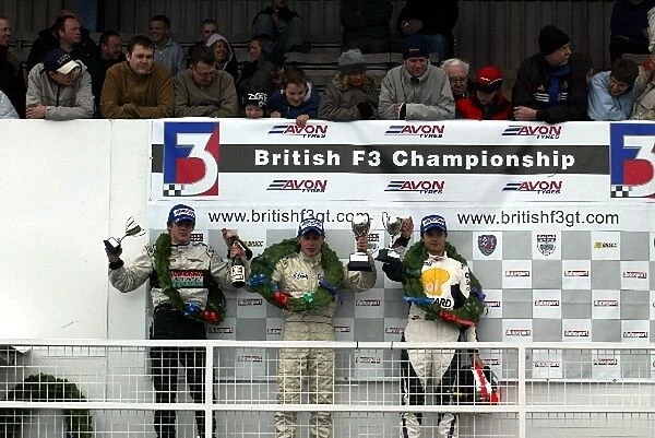 British Formula Three Championship: The podium James Rossiter Fortec Motorsport, Adam Carroll P1 Motorsport, and 3rd place Nelson Piquet JR