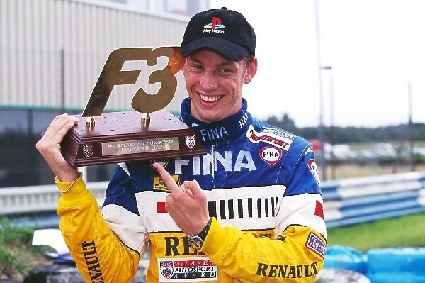 British Formula Three Championship: Race winner Jenson Button Promatecme celebrates with his trophy