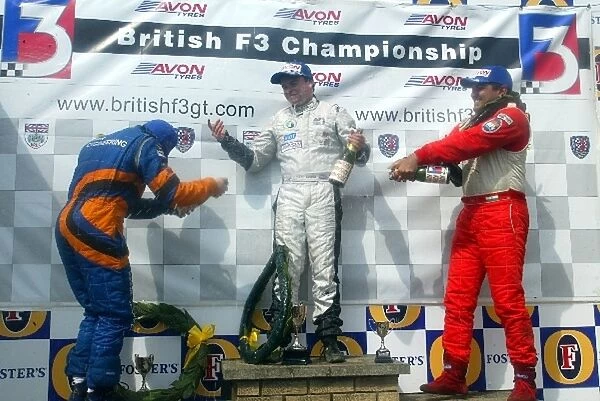 British Formula Three Championship: The Scholaship podium Barton Mawer, Ryan Lewis T-Sport, and Ajit Kumar