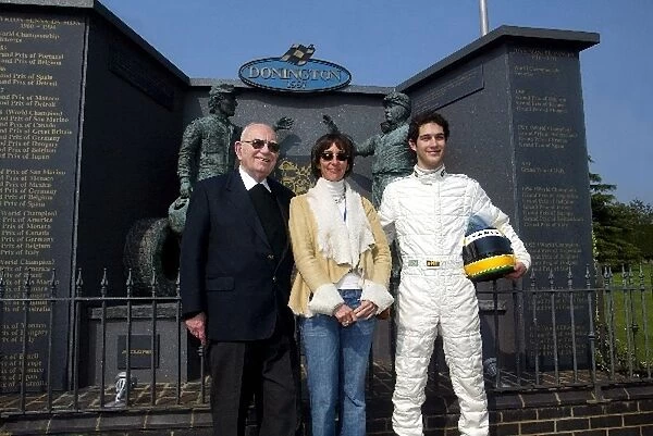 British Formula Three Championship: Tom Wheatcroft, Vivianne Senna and Bruno Senna visit the Ayrton Senna, Juan Manuel Fangio monument at the