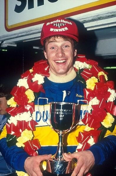 British Formula Ford 1600 Championship: Eddie Irvine Van Diemen Racing with his trophy for winning the Formula Ford Festival
