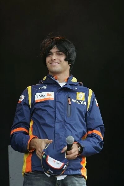 British Grand Prix Party: Nelson Piquet Jr Renault with a Beatles wig