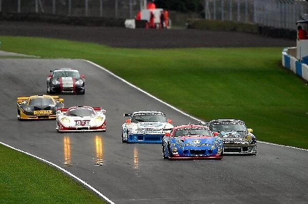 British GT Championship: Cars stream down the straight at the end of lap 1 of race 2