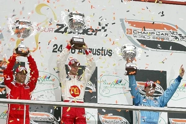 Champ Car World Series: Podium: Third placed Bruno Junqueira Dale Coyne Racing, Race winner Sebastien Bourdais Newman Hs Lanigan Racing