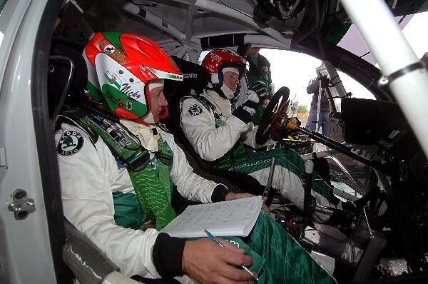 Colin McRae Tests for Skoda: L-R: Colin McRae and co-driver Nicky Grist test a Skoda Fabia WRC before competing in Wales Rally GB