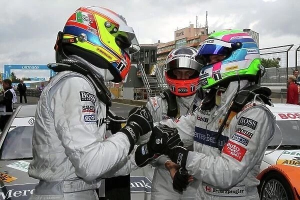 DTM. Congratulations for race winner Bruno Spengler (CDN), Mercedes-Benz Bank AMG (left)