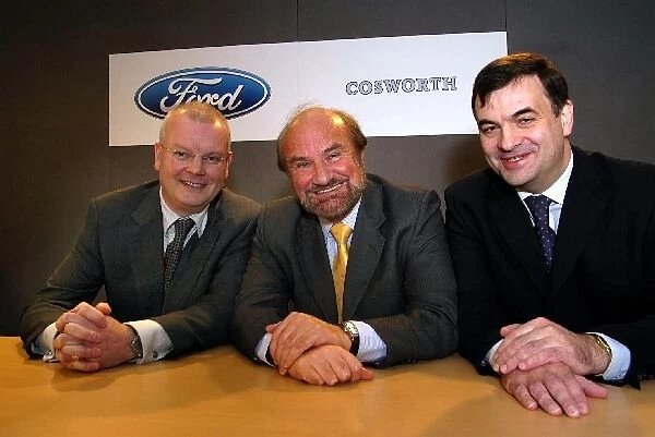 Cosworth Press Conference: Richard Parry-Jones Ford, Kevin Kalkhoven New Cosworth Owner and Tim Routsis Cosworth Managing Director