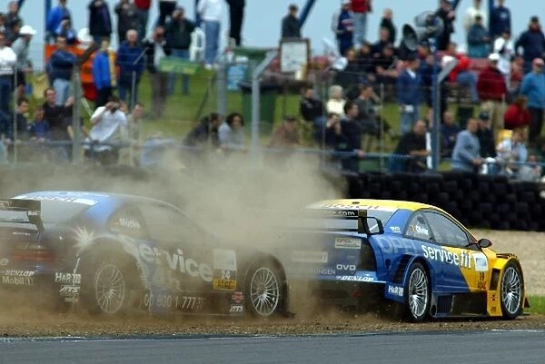 DTM Championship: Stefan Mucke AMG Mercedes, left, tangles with Yves Olivier Opel Astra V8 Coupe