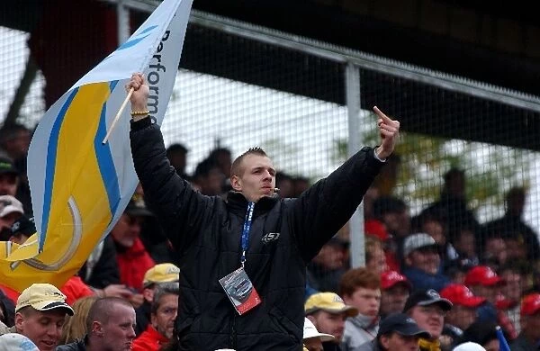 DTM: This Opel fan is not so happy with Bernd Schneider winning the championship again. DTM Championship, Rd 10, Hockenheimring, Germany. 05 October 2003