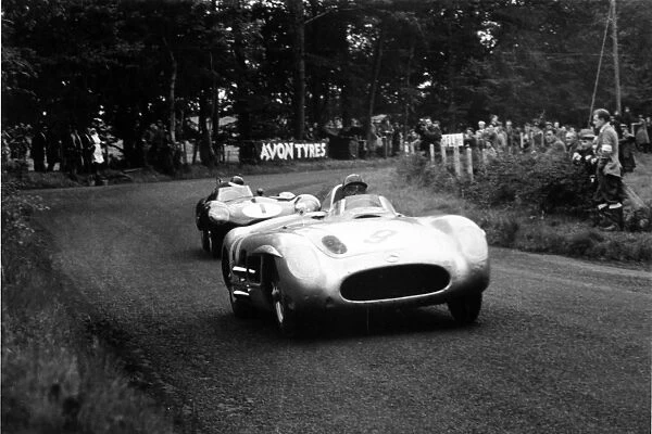 Dundrod, Great Britain. 17 September 1955: Juan Manuel Fangio  /  Karl Kling, 2nd position, leads Mike Hawthorn  /  Desmond Titterington, action
