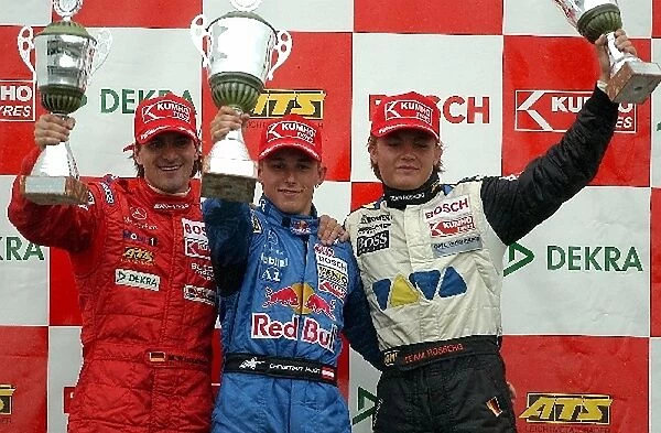 Euro F3 Championship: The podium finishers: Markus Winkelhock, Mucke Motorsport 2nd, race winner Christian Klien ADAC Berlin-Brandenburg and Nico Rosberg