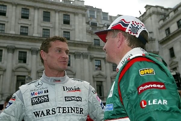 F1 Regent Street Parade: David Coulthard McLaren talks with Martin Brundle