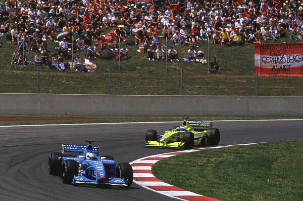 F1 Spanish GP-Alex Wurz Benetton leads Marc Gene Minardi