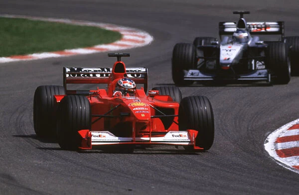 F1 Spanish GP-Michael Schumacher leading Hakkinen-Race action