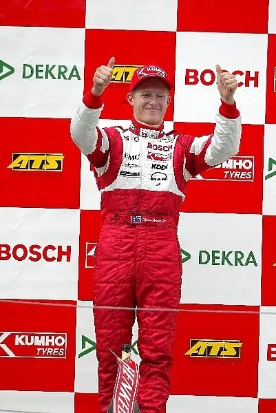 F3 Euro Series: Race winner Ryan Briscoe Prema Powerteam Dallara Opel celebrates victory on the podium
