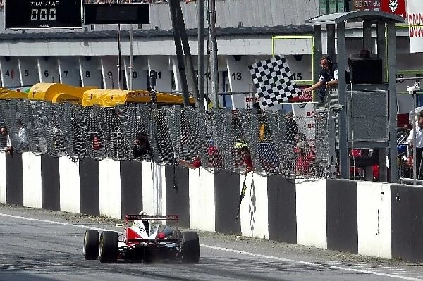 F3 Euro Series: Ryan Briscoe Prema Powerteam Dallara Opel crosses the line to win the race