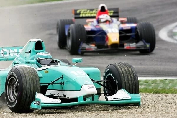 GP2. Fairuz Fauzy (MAL) DAMS runs wide.. GP2, Rd 1, Race Two, Imola, Italy, 24 April 2005.