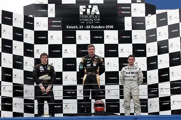 FIA European Touring Car Cup: The Super Production podium: Stefano Valli BMW 2nd, Alexander Lvov Honda 1st and Timur Sadredinov Volkswagen 3rd