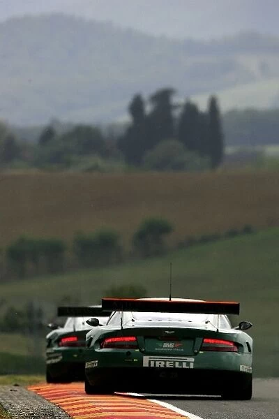 FIA GT Championship: The two Aston Martin Racing BMS Aston Martin DBR9s in formation