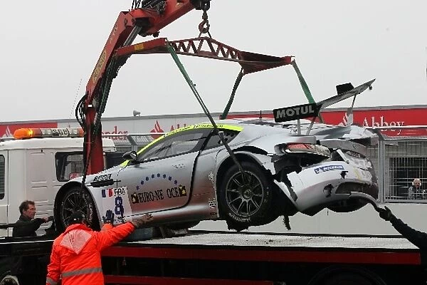 FIA GT3 European Championship: Thomas Accary  /  Pierre-Brice Mena Hexis Racing Aston Martin DBRS9 after a crash at the start of race two