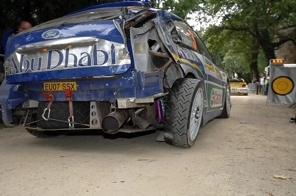 FIA World Rally Championship: Damage to the rear of the Ford Focus RS WRC07 of Marcus Gronholm from his incident on the final stage of the rally
