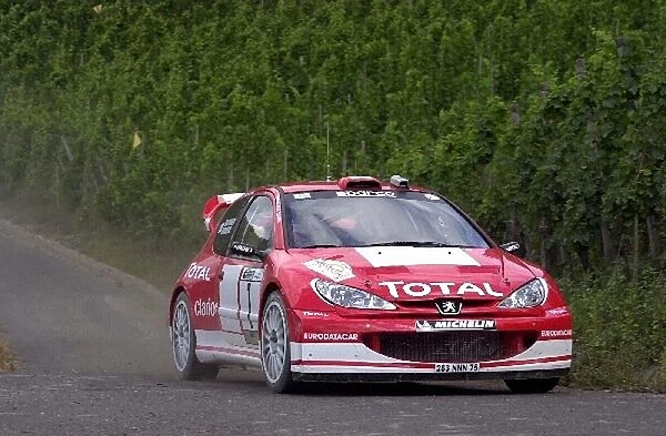 FIA World Rally Championship: Marcus Gronholm, Peugeot 206 WRC, in the Mosel vineyards