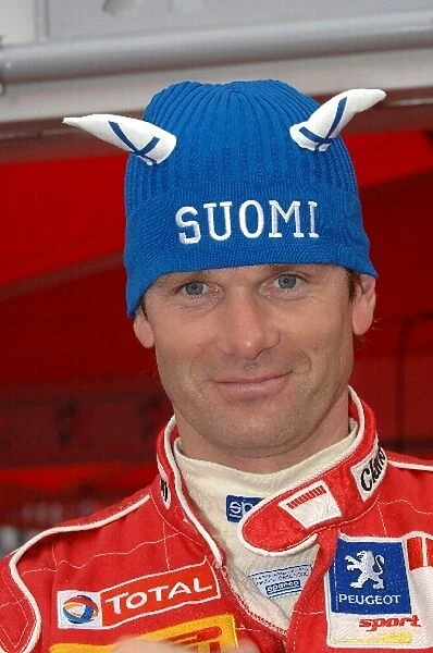 FIA World Rally Championship: Marcus Gronholm, Peugeot, with a silly hat
