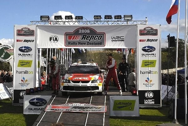FIA World Rally Championship: Production winner Martin Prokop, Mitsubishi Lancer EVO IX, on the podium