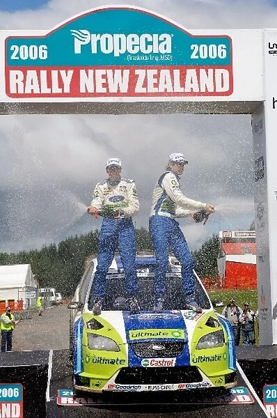 FIA World Rally Championship: Rally winners Marcus Gronholm and co-driver Timo Rautiainen, Ford Focus WRC, on the podium