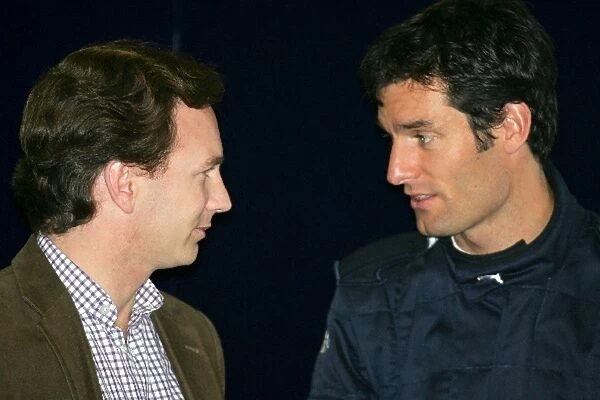 Formula 1 Testing: Christian Horner Red Bull Racing Sporting Director and Mark Webber Red Bull Racing RB2