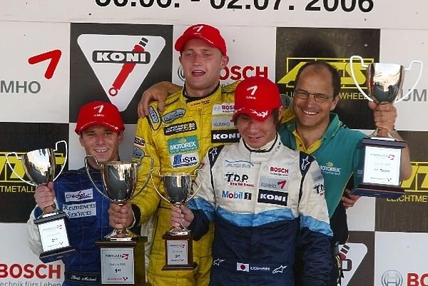 Formula 3 Euroseries: Round 8 podium: Michael Herck Bas Leinders Junior Racing Team, Race winner Peter Elkmann Jo Zeller Racing and Kamui Kobayashi