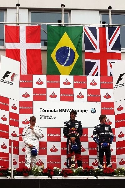 Formula BMW Europe: The podium: Michael Christensen Muecke Motorsport, second; Felipe Nasr Eurointernational, race winner; William Buller, third